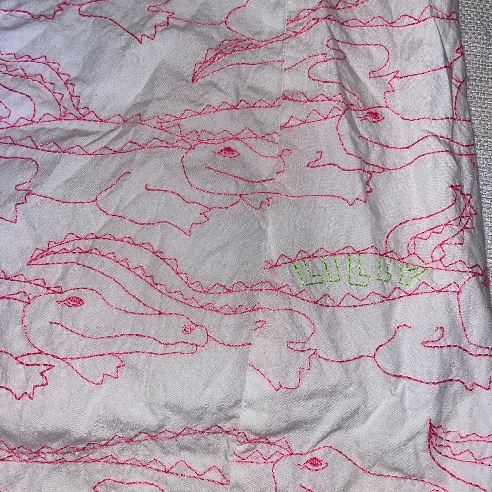 LILLY Pulitzer Franco Dress Alligator Grrrowl Embroidered Hotty Pink Prep Size 2